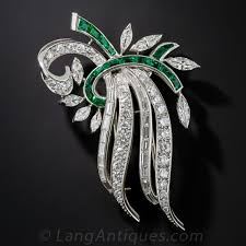 Antique Art Deco diamond and emerald brooch